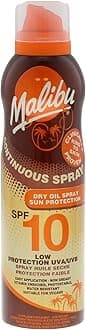 Malibu Sun SPF 10 Continuous Dry Oil Spray for Tanning with Shea Butter Extract, Moisturising Tanning Oil Mist, Water Resistant, 175ml