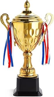 Juvale Trophy Award Cup - 16.63-Inch Gold-Plated Steel, Glossy Finish - 1st Place Award, Soccer Cup & Football Trophy
