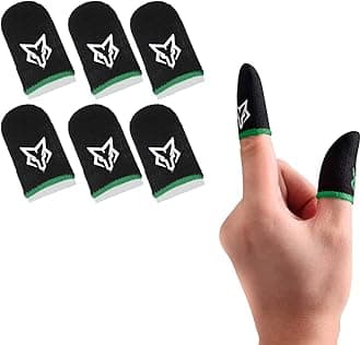 Finger Sleeves Breathable Touchscreen for Mobile Games V1 (6pcs) Profesional Finger Gloves Gamer PUGB Free Fire COD (Black/Green)
