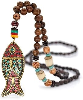 Vintage Long Necklace Handmade Turquoise Wood Beads Necklace for Women Fashion Jewelry
