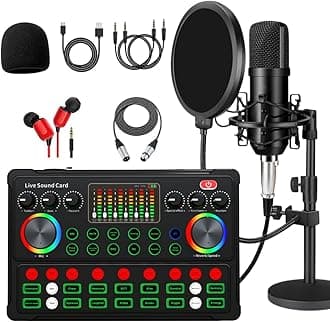 Podcast Equipment Bundle, with BM800 Podcast Microphone and V8 Sound Card, Voice Changer - Audio Interface -Perfect for Recording, Singing, Streaming and Gaming (M300)