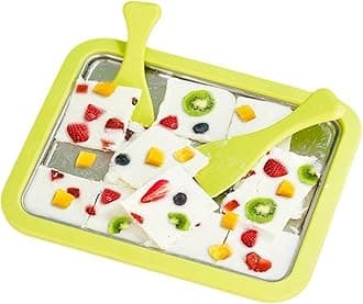 Ice Maker,Ice Cream Makers,Yogurt Countertop Machine,Stainless Steel Homemade DIY Instant Freeze Dried Cream Roll Pot with 2 Scrapers,Frozen Fruit Chocolate Strawberries Yogurt Machines