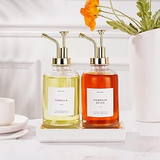 Molimoli Syrup Dispenser for Coffee Bar With Ceramic Tray, Pump, 500 ml, Set of 2, Gold Upgraded