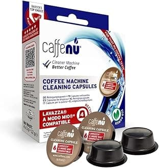 Caffenu Cleaning Capsules Compatible with Lavazza a Modo Mio 4 Compatible Lavazza Cleaning Pods. Coffee Machine Cleaner For Crisp Coffee. Cleans inaccessible areas such as nozzle and spout.
