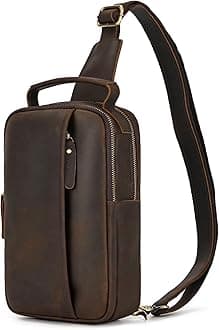 Genuine Leather Sling Bag Multi-pocket Chest Bag for Men Hiking Travel Daypack
