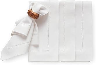 Solino Home Linen Cloth Napkins Set of 4-100% Pure Linen White Dinner Napkins 20 x 20 Inch for Summer - Medium Weight Hemstitch, Handcrafted and Machine Washable