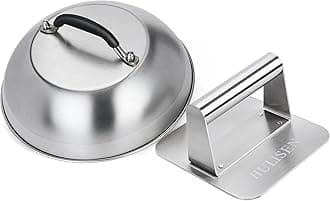 HULISEN Stainless Steel Griddle Accessories Kit, Square Burger Smasher with 9 Inch Round Basting Cover Cheese Melting Dome, Bacon Press and Steaming Cover Perfect for Flat Top Griddle Grill Cooking