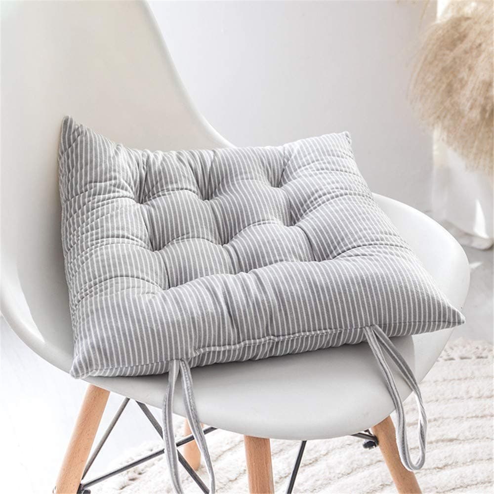 Plush Thick Dining Chair Cushions Stripe Solid Color Soft Seat Pads for Kitchen Office Chairs Padded Cushions for Garden Outdoor Gray Pink Seat Cushions with Tie 40x40cm