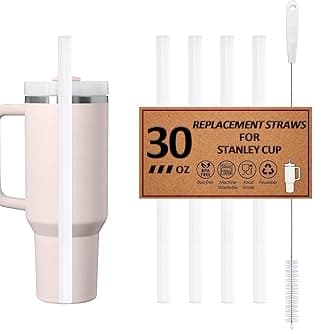 Reusable Straws for Stanley Cup 14/20oz | 30oz | 40/64oz, Replacement Straw with 1 Long Brush for Stanley Cup Accessories，Food Grade & BPA Free, Machine washable（4 pack，30oz, Transparent White）