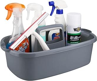 Cleaning Supplies Caddy, Household Tools Organizer with Handle, Large Plastic Bucket, Portable Shower Basket Tote, Gray