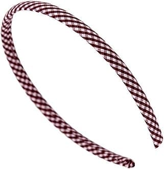 Gingham Hair Accessories for School Alice Band Slim Headband Scrunchy Clips (Burgundy Gingham Slim Alice Headband)