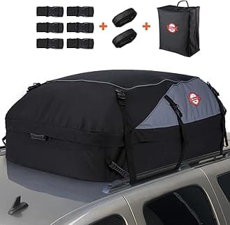 Sailnovo Car Roof Bag, 20 Cubic Feet Large Roofing Cargo Carrier Bags Waterproof Soft Rooftop Luggage Storage Box for Any Cars with Roof Rack/Rails/Bars, Black