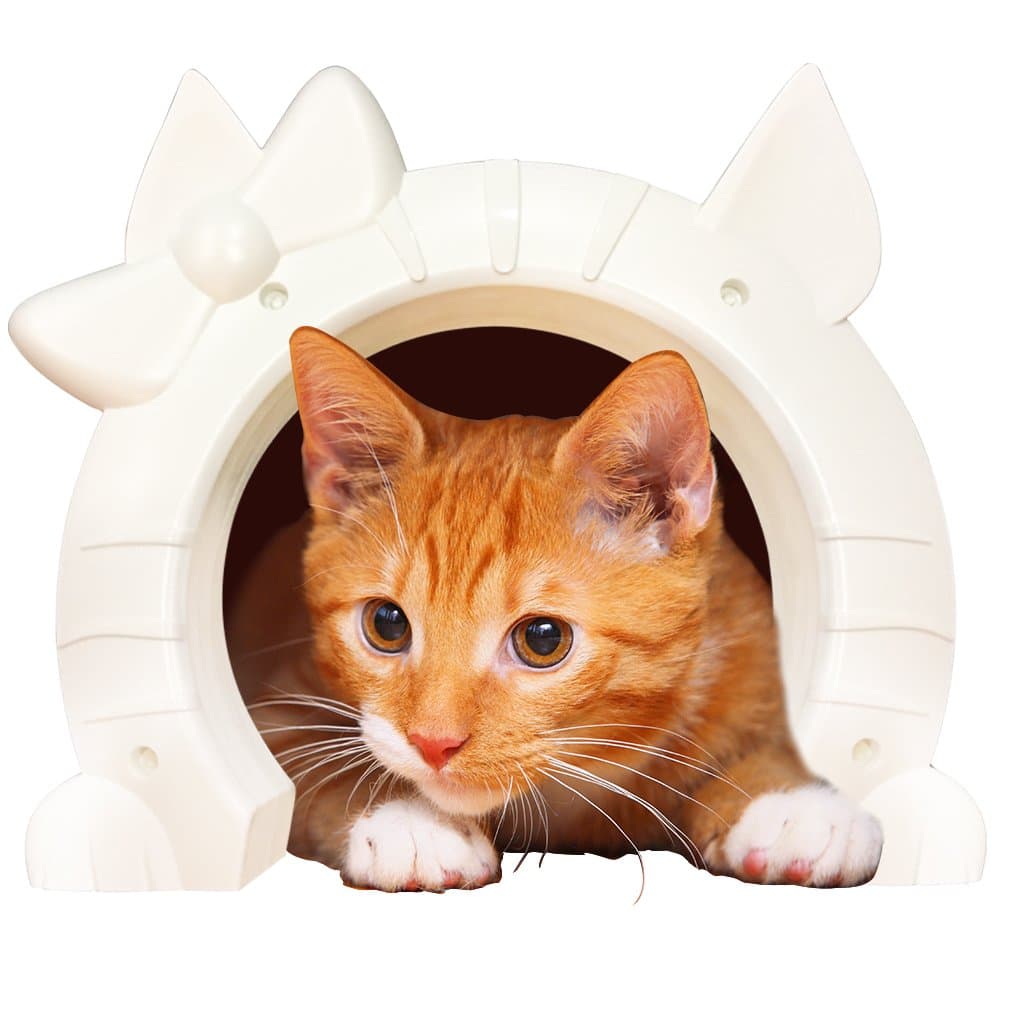 Cat Door for Interior Doors - Kitty Pass with Cats Shaped Portal - Large White Pet Indoor Through Wall Hole for 2-Way Pets Passes