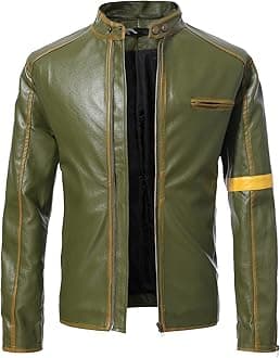 Men's Casual Jacket Striped Vintage Pilot Jacket Full Zip with Chest Pocket Denim Jacket Steampunk Jacket Medieval Stand-Up Collar Faux Leather Jacket Men's Slim Fit