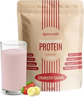 UpNourish Strawberry Banana Vegan Protein Powder 54 Superfoods Powder,1.5 Billion CFU Probiotics 21g Plant Based Protein,No Sugar No Dairy No GMO Dairy Free,Meal Replacement Shake Keto-Friendly Low-Carb Diet,15 Servings