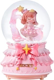 Snow Globes for Girls, Azonee 80MM Glass Snow Globe Music Box with Color Changing LED Lights and Automatic Snowflakes, Home Decor for Girls Mom Sister Daughter Granddaughter Birthday Gifts