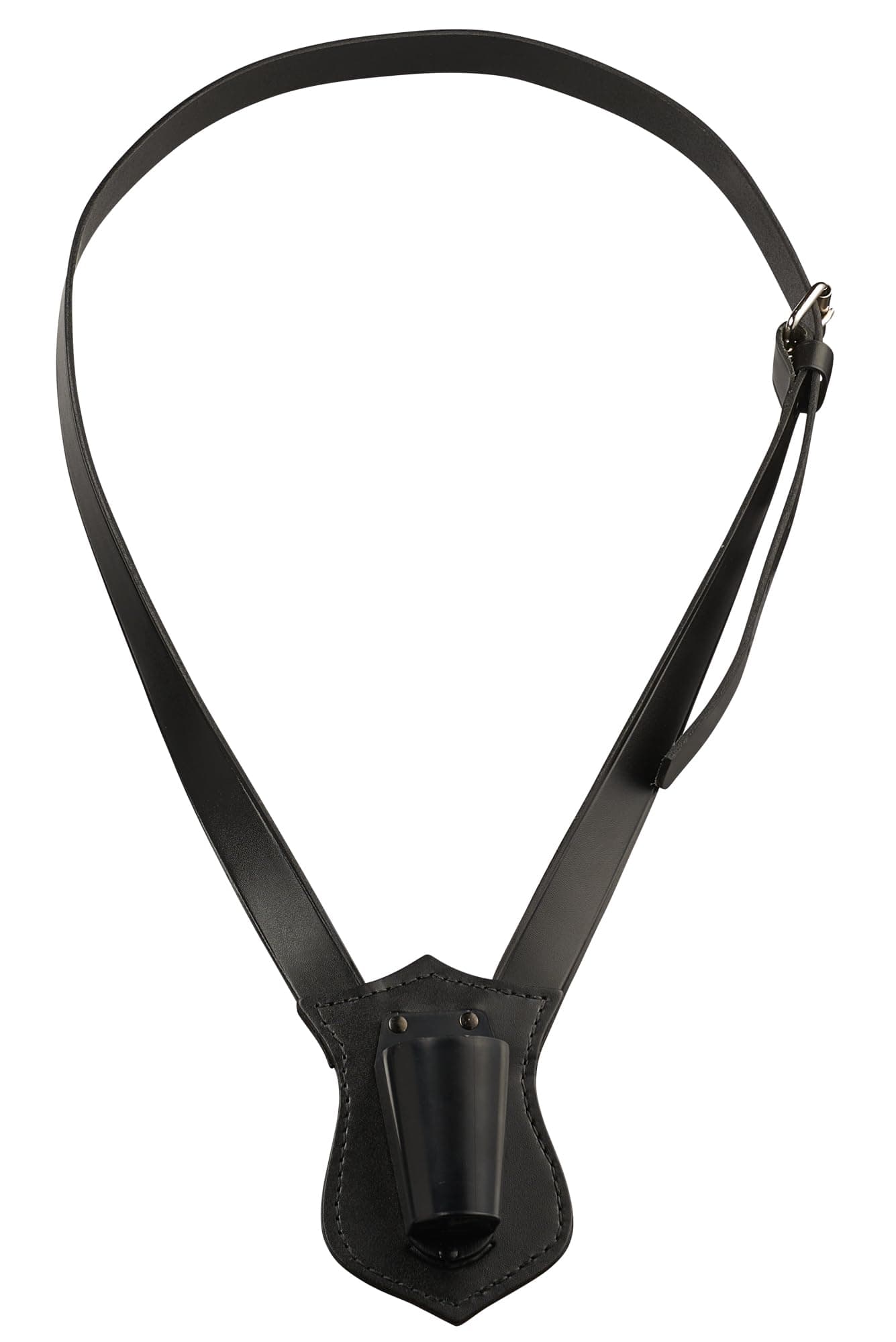 JAY-PEE Single Strap Parade Flag Carrier, Adjustable Black Leather Harness with Shield Backing and Durable Plastic Cup, Comfortable Neck Strap Flag Holder for Ceremonial or Parade Use, Made in USA