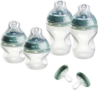 Natural Start 6 Piece Silicone BPA Free Baby Bottle & Pacifier Set, Includes 2 x 5oz and 2 x 9oz Bottles and 2 x Pacifiers, Newborn 0+ Months, Slow Flow Breast-Like Nipple, Pack of 6