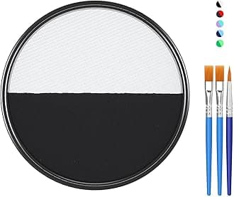 Black White Face Body Paint Makeup Foundation 30g, Water Activated Cream to Powder Face Body Paint Makeup for Halloween Costume Cosplay Theater Stage Dress-Up Makeup, Matte Non Toxic