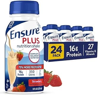 Ensure Plus Strawberry Nutrition Shake | Meal Replacement Shake | Ready To Drink | 16g Protein and 27 Vitamins and Minerals | 8 fl oz - 24 Pack