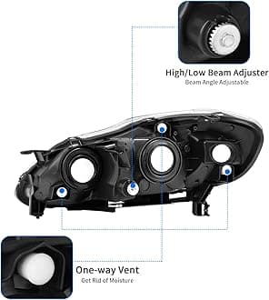 DWVO Headlight Assembly Compatible with 03-04 2003 2004 2005 2006 2007 2008 Corolla Headlamp Black Housing Clear Reflector Clear Lens Head Lights Driver and Passenger Side