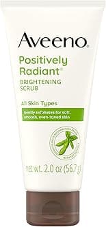AveenoPositively Radiant Skin Brightening Exfoliating Face Scrub with Moisture-Rich Soy Extract, Jojoba & Castor Oils, Soap Free, Hypoallergenic & Non-Comedogenic Face Cleanser, Travel Size 2 oz