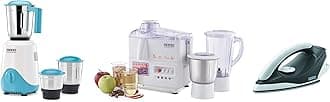 USHA RapidMix 500-Watt Copper Motor Mixer Grinder (Sea Green/White) & Dry Iron (Black) & Usha 3345 450-Watt Juicer Mixer Grinder with 2 Jars (White)