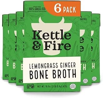 Kettle & Fire and Lemongrass Ginger Beef Bone Broth, Keto, Paleo, and Whole 30 Approved, Gluten Free, High in Protein and Collagen, 6 Pack