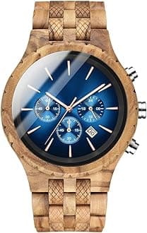 Wooden Watch for Men Women, Stylish Chronograph Military Casual Calendar Wood Watches
