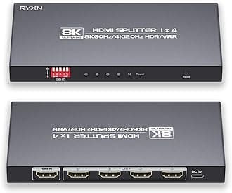 8K HDMI Splitter 1 in 4 Out 4K@120Hz 8K@60Hz HDMI 2.1 Splitter, Supports HDCP 2.3, EDID, HDMI Audio Out, for PS5/PS4, Xbox, Fire Stick, Blu-ray Player, Hue Sync Box