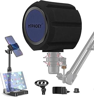 Microphone Windscreen Pop Filter with Gift Mic Stand&Phone Holder,Recording Shield，Mic Isolation Ball Sound-Absorbing Foam Windscreen for Large Mic, Studio Equipment Indoor & Outdoor Recording