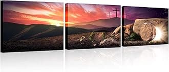 3 Piece Wall Decorations for Living Room Three Crosses at Sunrise Wall Art Christian Poster Prints on Canvas Modern Empty Tomb of Jesus Christ Home Decor Framed Ready to Hang (14x20 inch x3)