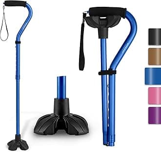 GPTCAMP G1 Walking Stick, Walking Cane for Women & Men with Wrist Strap, Lightweight & Sturdy Offset EVA Handle, Large Quad Base, Self Standing for Seniors and People with Injuries & Recovery