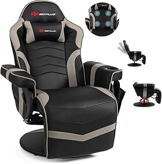 POWERSTONE Gaming Recliner Massage Gaming Chair with Footrest Ergonomic PU Leather Single Sofa with Cup Holder Headrest and Side Pouch, Adjustable Living Room Chair Home Theater Seating (Grey)