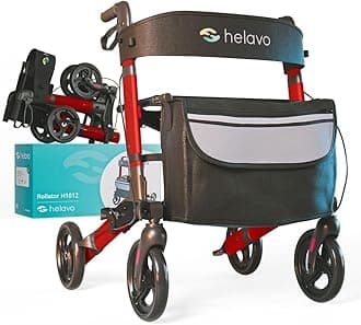 Helavo 4-Wheel Rollator Walker with Seat – Foldable, Adjustable & Lightweight Aluminum Rolling Walker for Seniors and Adults