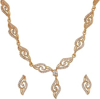 Estele 24 Kt American Diamond Gold Plated Necklace Set with Earrings for Women