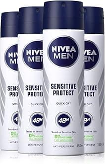 MEN Anti-Perspirant Spray Sensitive Protect Pack of 4 (4 x 150ml) - 48 Hour Mens Deodorant with 0% Alcohol