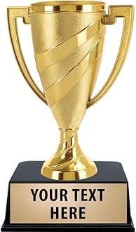 Gold Cup Trophies with Custom Engraving, 5.75" Personalized Gold Swirl Cup Achievement Trophy On Black Base