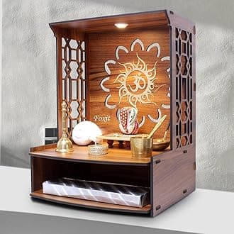 FOXIT FOXITBappa Beautiful Wooden Wooden Pooja Mandir for Home or Puja Temple Stand for Office and Shops with Led spot Light for Table top only