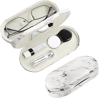 AITIME 2 in 1 Double Sided Portable Contact Lens and Eyeglasses Case, Marbling, Multifunction, Durable, Compact, Portable Storage Kit