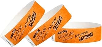 500 WristCo Saturday Neon Orange Tyvek Wristbands for Events - ¾” x 10” - Waterproof Recyclable Comfortable Tear Resistant Paper Bracelets Wrist Bands for Concerts Festivals Admission Party