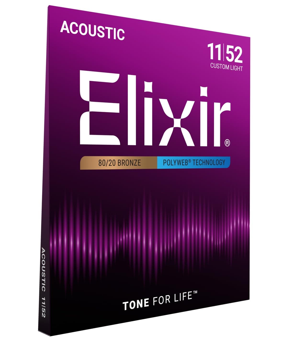 Strings, Acoustic Guitar Strings, 80/20 Bronze with POLYWEB Technology, Longest-Lasting Warm Tone with Comfortable Feel, 6 String Set, Custom Light 11-52