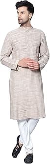 LATEST CHIKAN Men's Cotton Regular Textured Long Kurta Full Sleeves - Casual Ethnic Wear