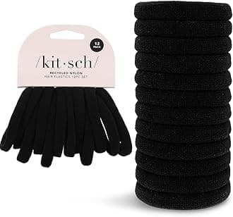 - Kitsch Nylon Hair Ties No Damage - Stretchable Hair Bands for Strong All-Day Hold, Ponytail Holders | Hair Accessories for Girls | Ideal Gifts for Women - Black, 12 Pcs