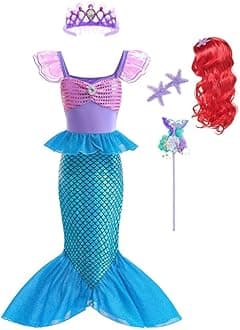 Lito Angels Little Mermaid Princess Fancy Dress Up Costume Birthday Party Outfit with Accessories for Kids Girls Age 2-9 Years, Purple Blue