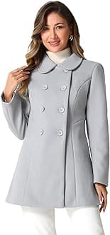 Allegra KWomen's Winter Outerwear Overcoat Peter Pan Collar Mid-thigh A-line Single Breasted Pea Coat