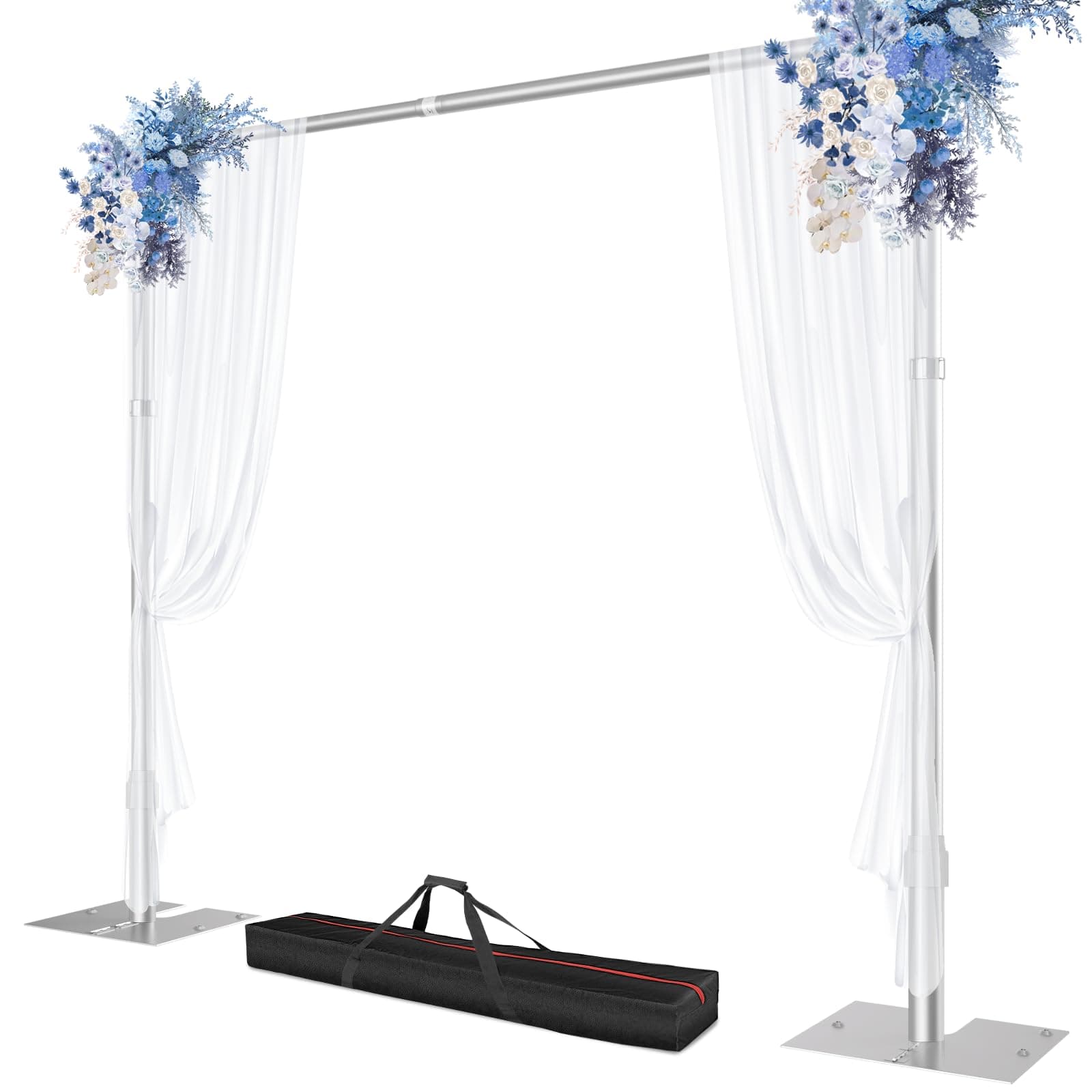 Qoolfoto Pipe and Drape Backdrop Stand, 10x10ft Heavy Duty Adjustable Backdrop Frame with Metal Base, Background Holder for Parties Photography Wedding Photoshoot Decoration