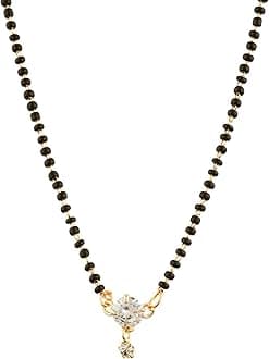 Mangalsutra Gold Plated American Diamond Soitare Style With Black Beaded Chain Traditional Tanmaniya Nallapusalu Jewellery for Women