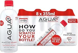 Agua Plus pH9+ Alkaline - 12 fl oz (355mL) Bottles - Enhanced with Pink Mineral Sea Salt for Electrolytes and Minerals - Recycled Plastic and USA Made - 8 Pack