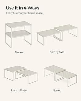 SONGMICS Spice Racks, Set of 2 Metal Cabinet Shelf Organizers, Countertop Organizers, Shelf Risers, Stackable, Expandable, Oatmeal Beige UKCS001K01